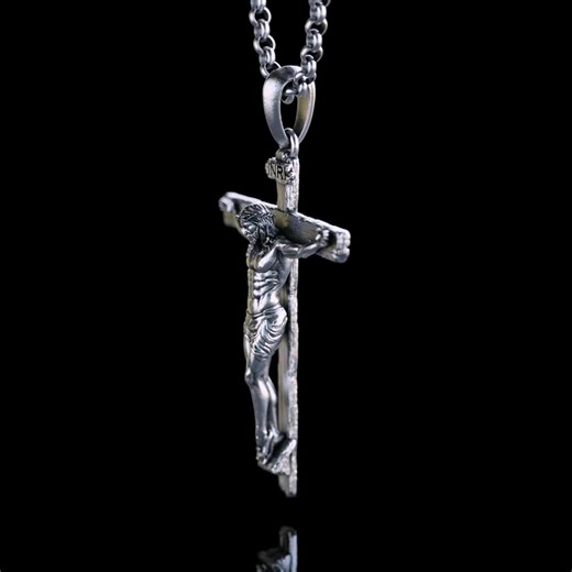 Handmade Silver Jesus Crucifix Necklace,3d Jesus Relief Cross Savior Pendant,engraved Jesus Religious Charm,silver Man Necklace,gift for Men - Etsy