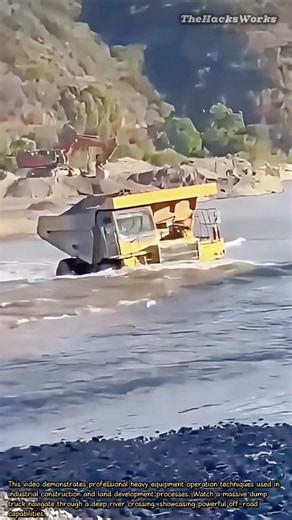 Massive Dump Truck Crossing Deep River #heavyequipment #machinery #dumptruck #mining #operator