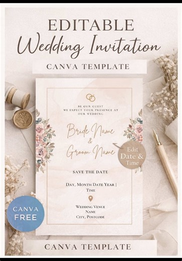 Elegant Editable Wedding Invitation Using Canva