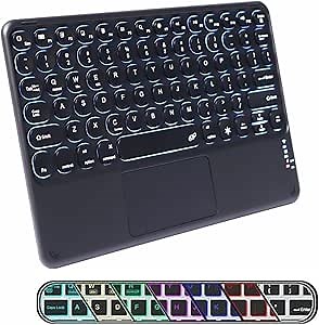 Bluetooth Keyboard with Touchpad, 10 inch Ultra Silm 7 Colors RGB Backlit Wireless Keyboard Universal Rechargeable Portable Keypad with Trackpad for iPad iOS Android Windows Laptops PC(Black)