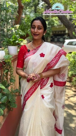 Stunning Chanderi Saree in White and Red Combo | Kiranmai Sarees #shorts #sarees #kiranmaisarees