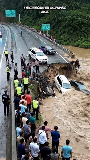 🌊 "Unbelievable Moment! Massive Highway Collapses into Deadly Flash Flood!"#flood