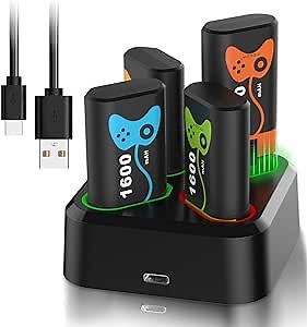4 x 1600mAH Rechargeable Battery Packs for Xbox One Controller Battery Packs with Charger Dock USB Charger Station for Xbox Series X|S, Xbox One S/One X/One Elite (Size 2)