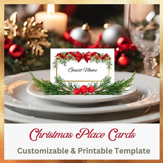 Christmas Place Cards: Printable Holiday Dinner Template (canva) - Etsy