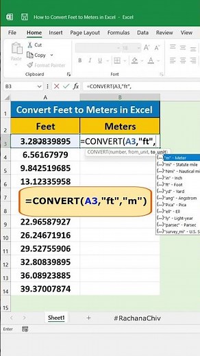 Convert Feet into Meters use CONVERT Function in #microsoft #excel