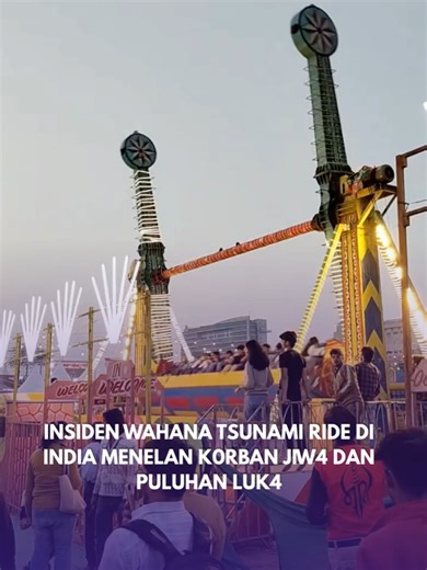 Insiden wahana “Tsunami Ride” terjadi pada Sabtu malam, 7 Februari 2026 sekitar pukul 18.15–18.30 waktu setempat di Surajkund International Crafts Mela ke-39, Faridabad, Haryana, India, ketika wahana ayunan raksasa tipe top spin mengalami ke9a9alan struktural dan rvntuh. Peristiwa ini menew4skan Inspektur Polisi Haryana Jagdish Prasad (58) serta meluk4i puluhan orang, termasuk dua polisi wanita dan sejumlah warga sipil. Polisi telah menangkap operator wahana Mohammad Shakir dan stafnya Nitesh at