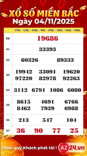 Xổ số miền Bắc hôm nay ngày 4 tháng 11 - XSMB 4/11/2025 - KQXSMB - XSTD - Xổ số Hà Nội thứ 3 #xsmb
