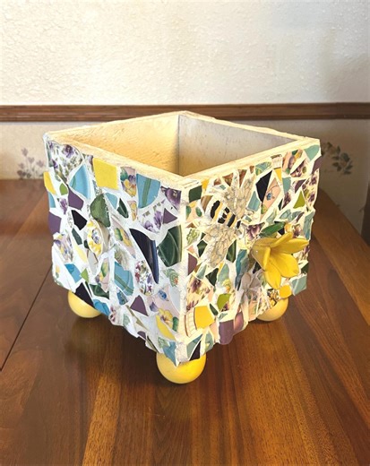 Vintage Mosaic Tile Planter Box 8" Square - 8" Tall Decorative Floral Tile Inlay Planter Pot - Etsy