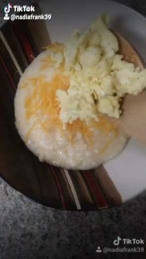 Me making a Breakfast Grits Bowl using a Breakfast Grits Bowl recipe from food network.com