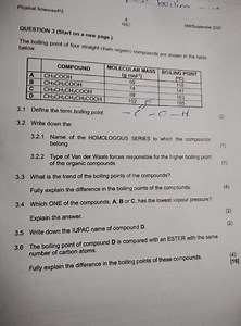 QUESTION 3The boiling point of four straight chain organic co... | Filo