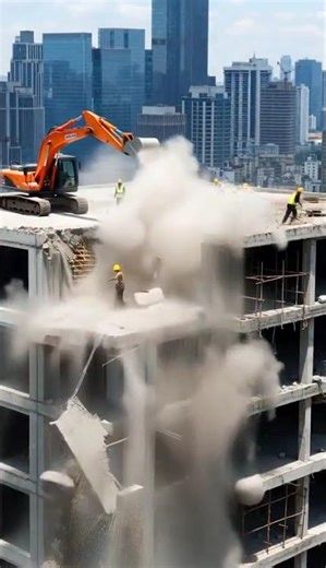 Massive High Rise Gets DESTROYED by Heavy Machinery (AI) #demolition #satisfying
