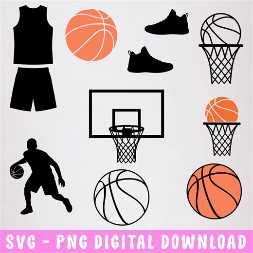 Basketball SVG Bundle, Basketball Silhouette PNG, Sport Clipart Set, Hoop Ball Jersey Shoes Vector - Etsy
