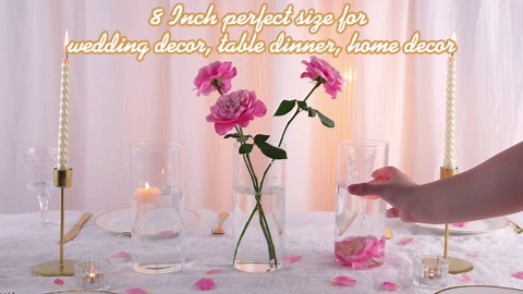 12pcs Glass Cylinder Vases for Centerpieces | 8 Inch Clear Flower Vase for Wedding Decorations, Floating Candle vases for Dinner Table, Bridal Shower, Office Home Décor