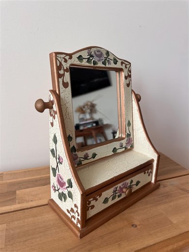 Vintage Floral Vanity Mirror Jewelry Box – Shabby Chic Tabletop Mirror With Drawer - Etsy