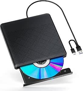 External CD/DVD Drive for Laptop USB 3.0 Portable RW Drive/DVD Player for Laptop CD ROM Burner Compatible with Laptop (Black)