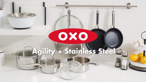 OXO Agility 3.57QT Stainless Steel Chef’s Pan with Glass Lid, Tri-Ply Mulitclad Saucepan, Induction Suitable, Measurement Markings, Dishwasher & Oven Safe Kitchen Cooking Pot