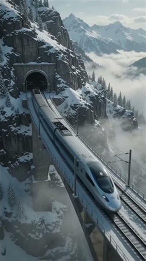 🚆 Train Through Snowy Mountains | AI Cinematic Nature Scene ! Ultra Realistic 4k