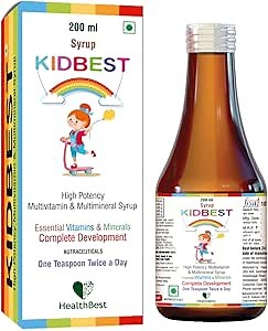 Kidbest Multivitamin Syrup for Kids 3-13 Years – Liquid Formula with 20 Nutrients for Appetite, Immunity, and Growth – Tasty Daily Vitamins for Stronger Kids | Toddler multivitamin for kids|200ml