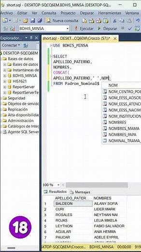 Concatenar columnas con la función CONCAT en SQL Server.
