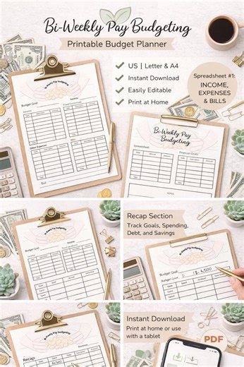 Bi-weekly Pay Budget Template | Printable & Editable - Etsy