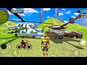 Flying Robot Hero Driving Bike Car Army Tank & Helicopter - Android GamePlay