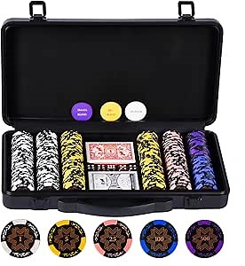CONTINUE 14g Clay Poker Chips Set for Texas Hold’em,Casino Chips Set with 300PCS Numbered Chips,Waterproof Cards,High-end ABS Chip Case with Double Core,Ideal Gifts for Poker Players