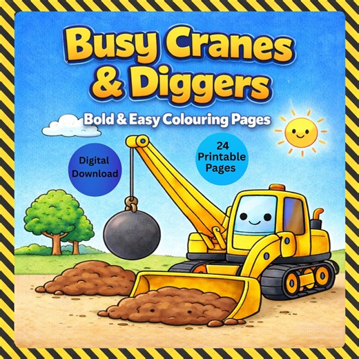 Construction Vehicles Coloring Pages | Cranes & Diggers Kids Activity (digital Download) - Etsy Australia
