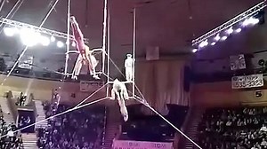 Moment trapeze artist plunges 40ft after safety net fails