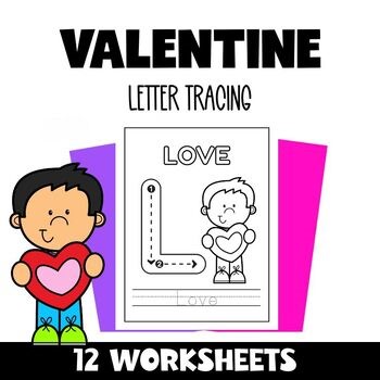 Valentines Day Alphabet Color and Trace Worksheets PreK Kindergarten