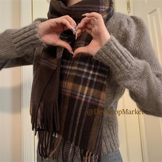 Brown Plaid Wool Scarf: Tartan Winter Wrap With Fringe - Etsy