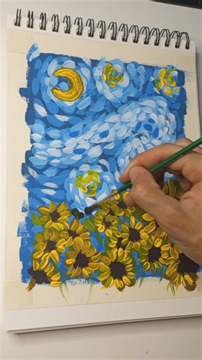 Starry Night Sunflower Painting