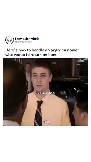 Money | Business | finance on Instagram: "This is how you handle an angry customer 👇 This man wanted to return his car just a day after buying it, and came in furious when they refused. But that’s when a salesman—who acted like the boss—stepped in like a pro. Instead of snapping back, he calmly said, “If you swear one more time, you’ll be kicked out.” Then he added, “Let’s grab some free hot dogs 🌭 and talk it over outside.” After that, he respectfully proved the customer wrong—there was no re