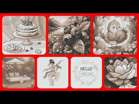 Color by Number Spring Collage Colorful Set with Desserts Birds, Flowers & Hello Spring #coloring