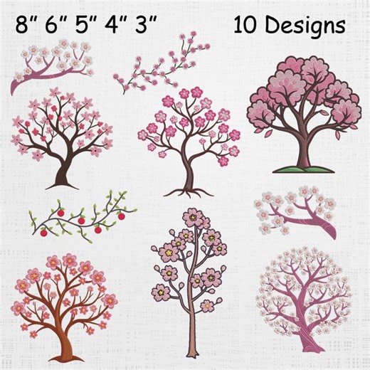 Cherry Tree Embroidery Designs - Cherry Blossom Tree Embroidery Pattern - Tree Branches Machine File - 10 Designs 5 Sizes - Etsy