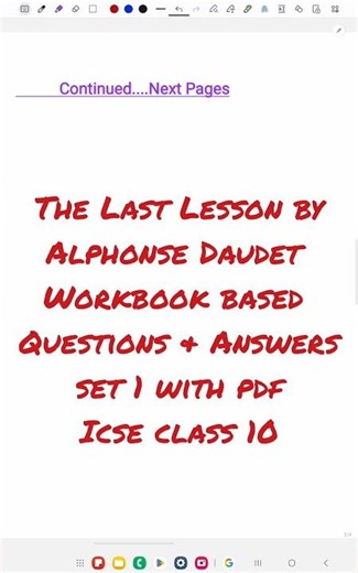 THE LAST LESSON WORKBOOK BASED IMP. QUESTIONS & ANSWERS 1& 2 WITH PDF SET 1 ICSE CLASS 10
