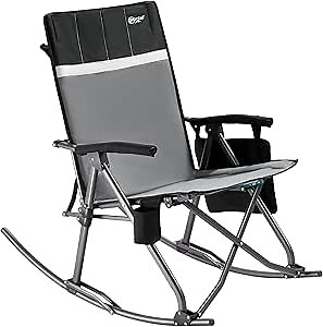 Portal Oversized Folding Rocking Camping Chair for Adults, Portable & Foldable Outdoor Lawn Rocker Chairs with High Back Hard Armrests Carry Bag for Outside, Camp, Patio, Supports 400lbs, Grey&Black