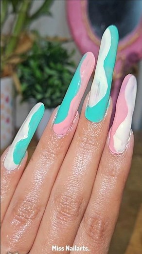 Beautiful Wavy Nailart on Super Long Nails✨️Miss Nailarts🌸 #Nails #Nailarts