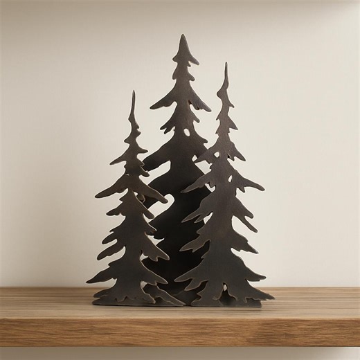 Freestanding Metal Christmas Tree | Metal Art & Decor | Rustic Industrial Holiday Mantel Decor | Handmade Spruce Trees for Home or Gift - Etsy