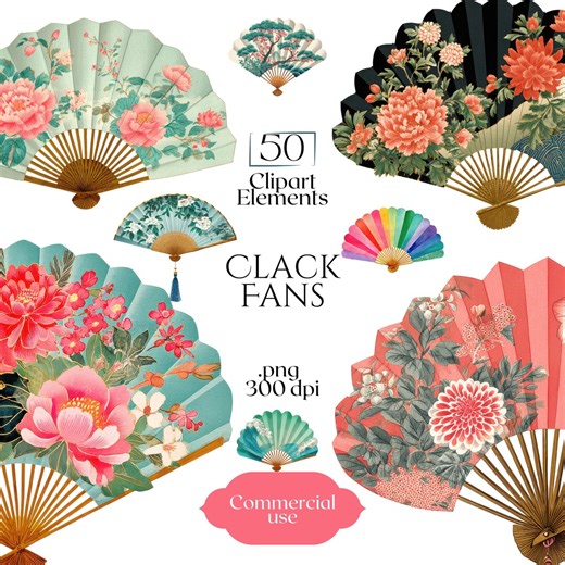 Clack Fans Clipart, Vintage Folding Fan Illustrations, Classic Handheld Fan Ephemera, Decorative Fan Graphics for Crafts & Junk Journals - Etsy