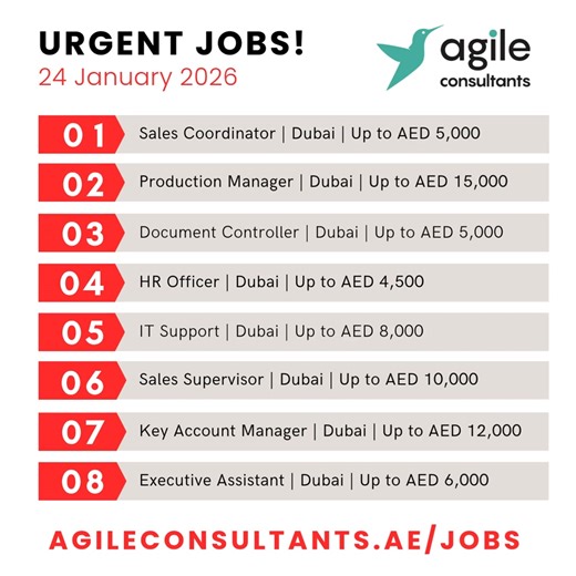 Agile Consultants is hiring for our clients in various domains and locations. Please visit our website and apply directly for your desired roles. #Hiring #Jobs #Careers #Networking #Recruitment #GCCJobs #MiddleEastJobs #KSAJobs #UAEJobs #ApplyNow #AgileConsultants | Agile Consultants