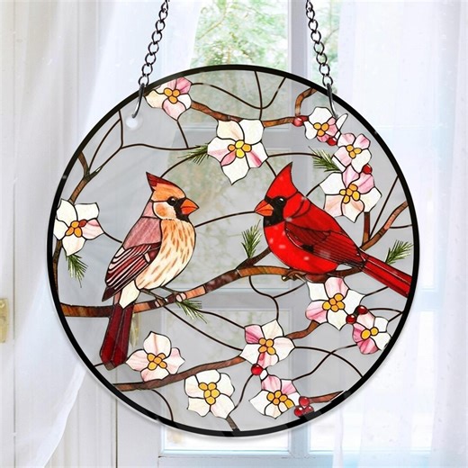 Cardinal Bird Stained Glass Suncatcher, Red Cardinal Window Hanging, Bird Lover Glass Wall Decor Gift - Etsy