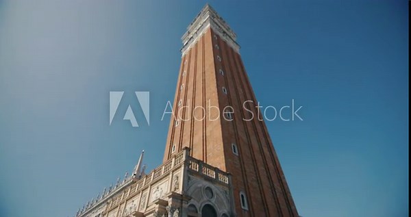 Campanile of St. Mark's Cathedral in Venice Venice Italy. Beautiful architecture of the cathedral tower in the center of the tourist city of Europe. High quality 4k footage