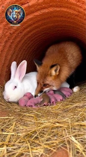Fox takes baby rabbit from mother