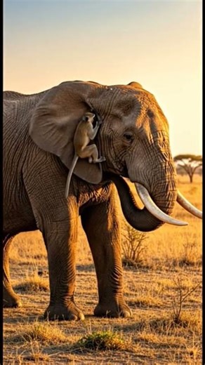 Cheeky Monkey Plays Around an Elephant’s Ear #junglelife #elephant #monkey