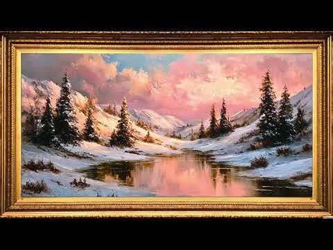 Snowy Winter Mountain Frame TV Art | Cozy Snowy Ambience 4K | Vintage Winter Screensaver
