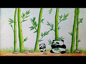 How to drawing panda in bamboo forest.Step by step(easy draw)