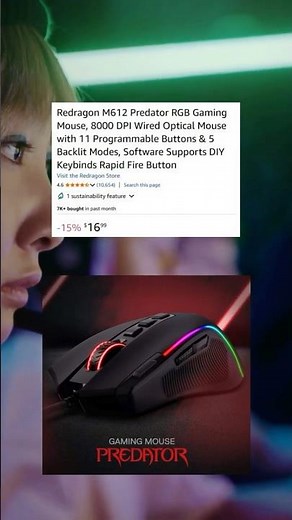 Redragon M612 Predator RGB Gaming Mouse, 8000 DPI Wired Optical Mouse with 11 Programmable Buttons