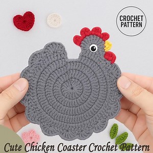 Chicken Coaster Crochet Pattern PDF | DIY Farmhouse Kitchen Decor | Easy Beginner Crochet Coaster Tutorial | Instant Download | Best Gift - Etsy
