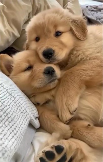 Maximum Cuteness Overload: Two Golden Retriever Puppies Cuddling!