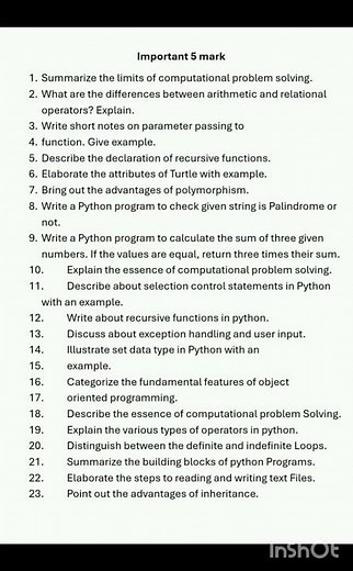 Madras University python important 5 mark and 10 mark #python #madrasuniversity